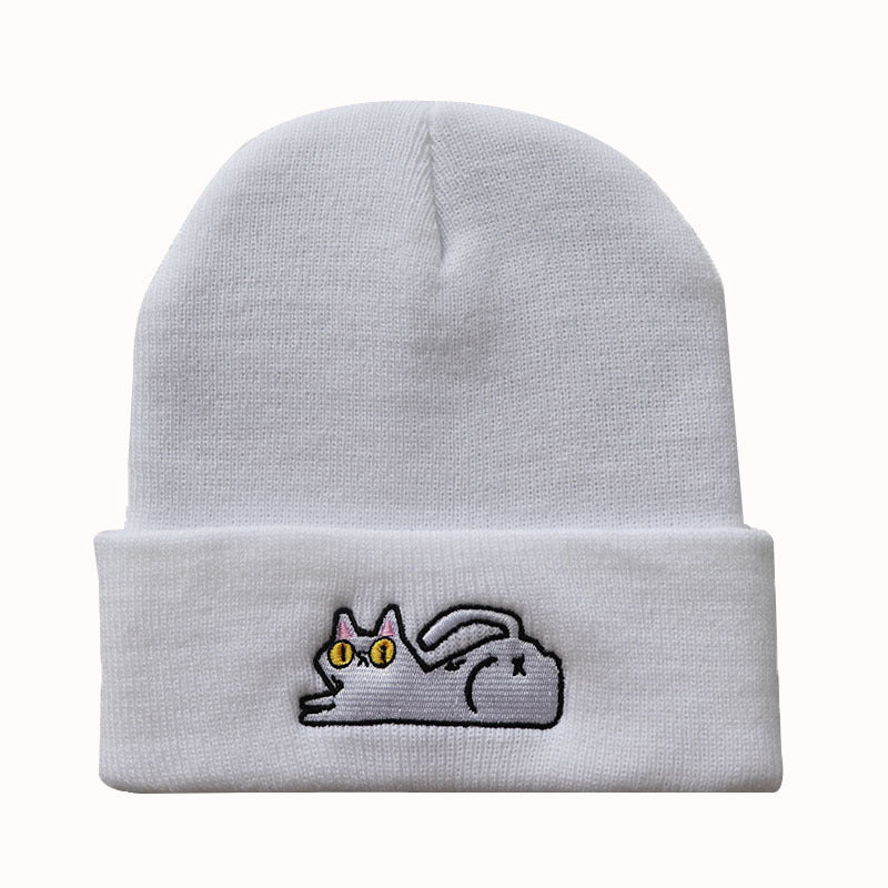 Cute Lazy Cat Embroidered Hip Hop Knitted Beanie