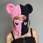 Handmade Knitted Color Matching Sweet Cool Bear Ear Wool Mask Beanie