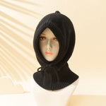 Women's Solid Color Drawstring Strap Scarf Integrated Simple Thermal Knitting Beanie Hat
