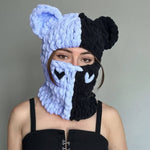 Handmade Knitted Color Matching Sweet Cool Bear Ear Wool Mask Beanie
