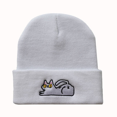 Cute Lazy Cat Embroidered Hip Hop Knitted Beanie