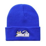 Cute Lazy Cat Embroidered Hip Hop Knitted Beanie
