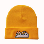 Cute Lazy Cat Embroidered Hip Hop Knitted Beanie